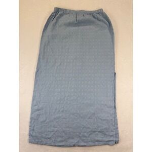 Eileen Fisher Blue 100% Linen Textured Maxi Skirt Elastic Waist Side Slit Large